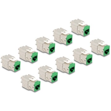 Moduł Keystone RJ45 żeńskie do LSA Cat.6A zestaw beznarzędziowy zielony 10 sztuk Delock 88116