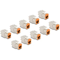 Moduł Keystone RJ45 żeńskie do LSA Cat.6A zestaw beznarzędziowy pomarańczowy 10 sztuk Delock 88117