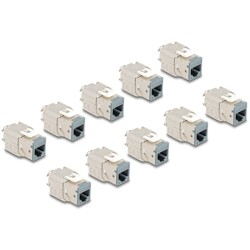 Moduł Keystone RJ45 żeńskie do LSA Cat.6A zestaw beznarzędziowy szary 10 sztuk Delock 88120