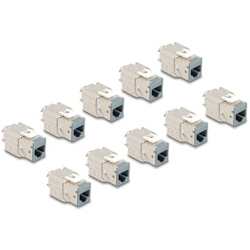Moduł Keystone RJ45 żeńskie do LSA Cat.6A zestaw beznarzędziowy szary 10 sztuk Delock 88120