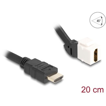 Kabel modułu Keystone HDMI męski do HDMI żeńskiego kątowy 45° 8K 60 Hz 20 cm czarny Delock 90319