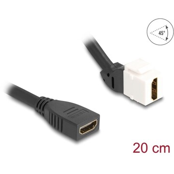 Kabel modułu Keystone HDMI żeński do HDMI żeńskiego kątowy 45° 8K 60 Hz 20 cm czarny Delock 90322