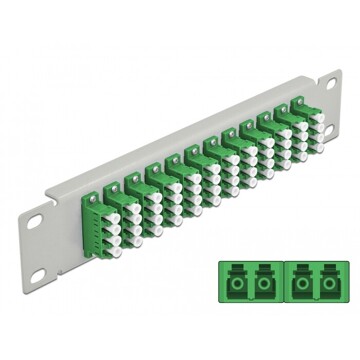 Krosownica światłowodowa 10" 12-portowa LC Quad 1U zielona szara Delock 66797