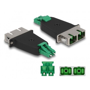 Adapter światłowodowy hybrydowy LC Duplex męskie na SC Duplex żeńskie, zielony Delock 87946