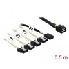 Przewód Mini SAS HD SFF-8643  4 x 7-pinowe SATA, sygnał wstecz + sygnał jednowstęgowy, 0,5 m Delock 83320