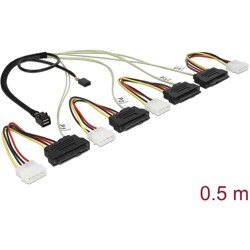 Przewód Mini SAS HD SFF-8643  4 x SAS SFF-8482 + zasilanie + sygnał jednowstęgowy, 0,5 m Delock 83390