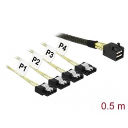 Przewód Mini SAS HD SFF-8643  4 x SATA 7 Pin, 0,5 m Delock 83392