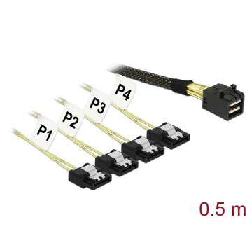 Przewód Mini SAS HD SFF-8643  4 x SATA 7 Pin, 0,5 m Delock 83392