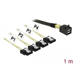 Przewód Mini SAS HD SFF-8643  4 x SATA 7 Pin, 1 m Delock 83393