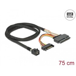 Kabel SFF-8643 męski  U.2 SFF-8639 żeńskie + SATA złącze zasilania 75 cm Delock 84821