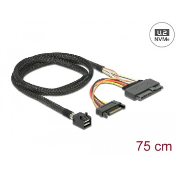 Kabel SFF-8643 męski  U.2 SFF-8639 żeńskie + SATA złącze zasilania 75 cm Delock 84821