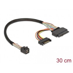 Kabel SFF-8643 męski  U.2 SFF-8639 żeńskie + SATA złącze zasilania 30 cm Delock 84823