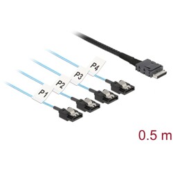 Przewód OCuLink SFF-8611  4 x 7-pinowe SATA, 0,5 m metal Delock 85468