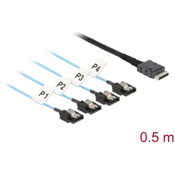 Przewód OCuLink SFF-8611  4 x 7-pinowe SATA, 0,5 m metal Delock 85468