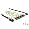 Przewód Mini SAS SFF-8087  4 x 7-pinowe SATA, + sygnał jednowstęgowy, 0,5 m metal Delock 85674