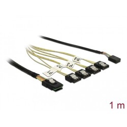 Przewód Mini SAS SFF-8087  4 x 7-pinowe SATA, + sygnał jednowstęgowy, 1 m metal Delock 85682