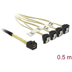 Przewód Mini SAS HD SFF-8643  4 x SATA 7 Pin, kątowy, 0,5 m Delock 85684