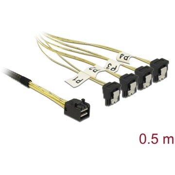 Przewód Mini SAS HD SFF-8643  4 x SATA 7 Pin, kątowy, 0,5 m Delock 85684