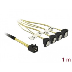 Przewód Mini SAS HD SFF-8643  4 x 7-pinowe żeńskie SATA kątowy 90° 1 m Delock 85685