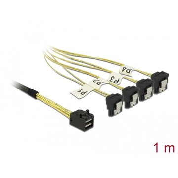 Przewód Mini SAS HD SFF-8643  4 x 7-pinowe żeńskie SATA kątowy 90° 1 m Delock 85685