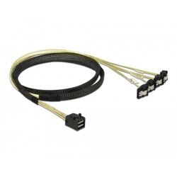 Przewód Mini SAS HD SFF-8643  4 x 7-pinowe żeńskie SATA kątowy 90° 1 m Delock 85685