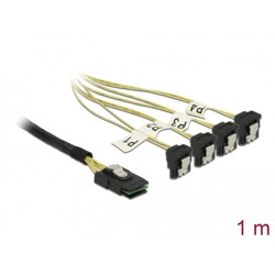 Przewód Mini SAS SFF-8087  4 x 7-pinowe żeńskie SATA kątowy 90° 1 m Delock 85687