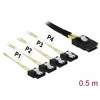 Przewód Mini SAS SFF-8087  4 x 7-pinowe SATA, 0,5 m metal Delock 85800