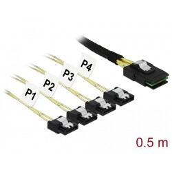 Przewód Mini SAS SFF-8087  4 x 7-pinowe SATA, 0,5 m metal Delock 85800