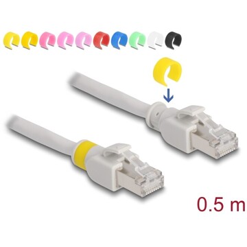 Kabel sieciowy RJ45 Cat.6A S/FTP z kolorowymi klipsami 0,5m Delock 80117