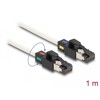 Kabel sieciowy RJ45 męski na męski Cat.6A S/FTP z obracanymi klipsami kolorowymi 1m biały Delock 80169
