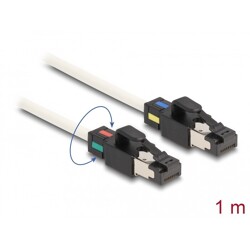 Kabel sieciowy RJ45 męski na męski Cat.6A S/FTP z obracanymi klipsami kolorowymi 1m biały Delock 80169