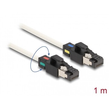 Kabel sieciowy RJ45 męski na męski Cat.6A S/FTP z obracanymi klipsami kolorowymi 1m biały Delock 80169