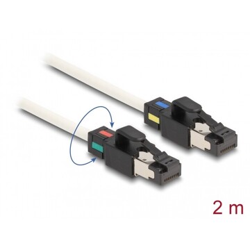 Kabel sieciowy RJ45 męski na męski Cat.6A S/FTP z obracanymi klipsami kolorowymi 2m biały Delock 80170