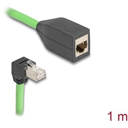 Sieciowy kabel przedłużający RJ45 Cat.6A męski wygięty pod kątem do dołu na żeński SF/UTP do łańcuchów holujących PUR (TPU) 1m z