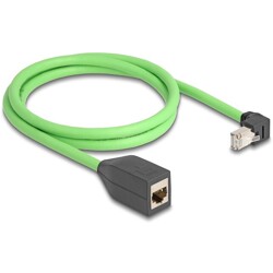 Sieciowy kabel przedłużający RJ45 Cat.6A męski wygięty pod kątem do dołu na żeński SF/UTP do łańcuchów holujących PUR (TPU) 1m z