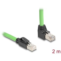 Kabel sieciowy RJ45 Cat.6A męski na męski wygięty pod kątem do góry SF/UTP do łańcuchów holujących PUR (TPU) 2m zielony Delock 8