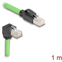 Kabel sieciowy RJ45 Cat.6A męski na męski wygięty pod kątem do dołu SF/UTP do łańcuchów holujących PUR (TPU) 1m zielony Delock 8