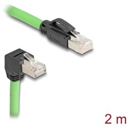 Kabel sieciowy RJ45 Cat.6A męski na męski wygięty pod kątem do dołu SF/UTP do łańcuchów holujących PUR (TPU) 2m zielony Delock 8
