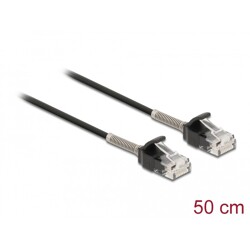 Kabel męski RJ45 do męskiego RJ45 z zabezpieczeniem przegięcia Cat.6A 50cm czarny Delock 87015