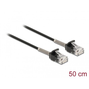 Kabel męski RJ45 do męskiego RJ45 z zabezpieczeniem przegięcia Cat.6A 50cm czarny Delock 87015