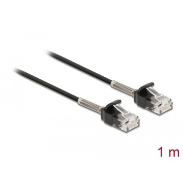 Kabel męski RJ45 do męskiego RJ45 z zabezpieczeniem przegięcia Cat.6A 1m czarny Delock 87016
