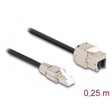 Kabel RJ45 męski do montażu na miejscu na RJ45 żeński moduł Keystone Cat.6A 25cm Delock 87203