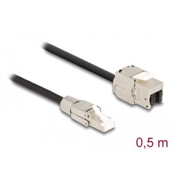 Kabel RJ45 męski do montażu na miejscu na RJ45 żeński moduł Keystone Cat.6A 50cm Delock 87204
