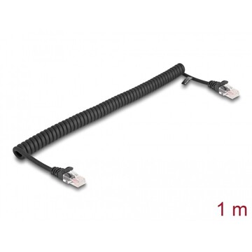 Spiralny kabel sieciowy RJ45 męski na męski Cat.5e 1m czarny Delock 87992