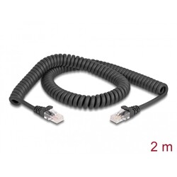 Spiralny kabel sieciowy RJ45 męski na męski Cat.5e 2m czarny Delock 87993