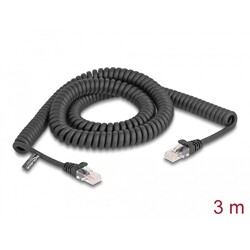Spiralny kabel sieciowy RJ45 męski na męski Cat.5e 3m czarny Delock 87994
