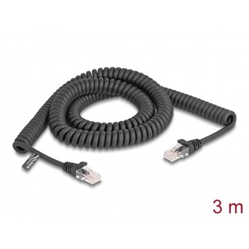 Spiralny kabel sieciowy RJ45 męski na męski Cat.5e 3m czarny Delock 87994