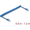 Kabel sieciowy spiralny RJ45 męski na męski Cat.6 UTP 0,6 m do 1,2m niebieski Delock 90197