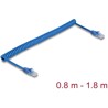 Kabel sieciowy spiralny RJ45 męski na męski Cat.6 UTP 0,8 m do 1,8 m niebieski Delock 90362