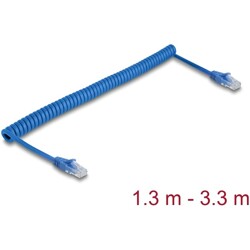 Kabel sieciowy spiralny RJ45 męski na męski Cat.6 UTP 1,3m do 3,3m niebieski Delock 90363